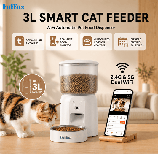 fuffus 3L Automatic Cat Feeder with Camera, Tuya Smart App Controlled Pet Feeder for Single Cat, Affordable Video Monitor - Fuffus