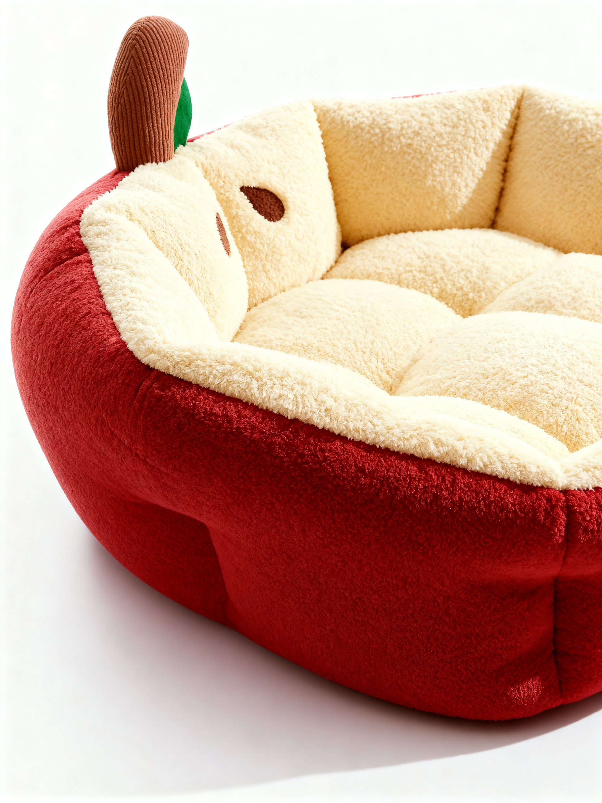 Apple-Shaped Plush Dog Bed - Red