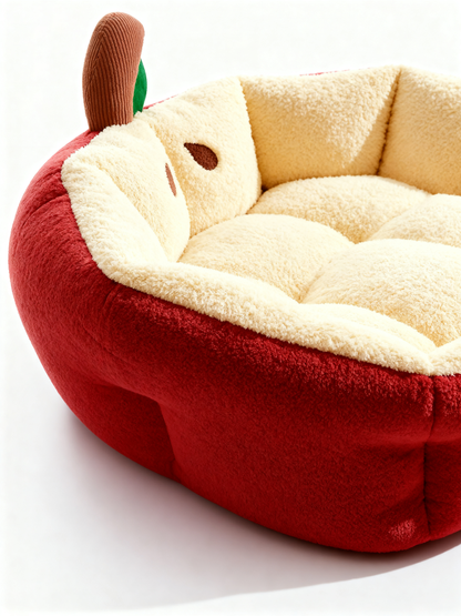 Apple-Shaped Plush Dog Bed - Red