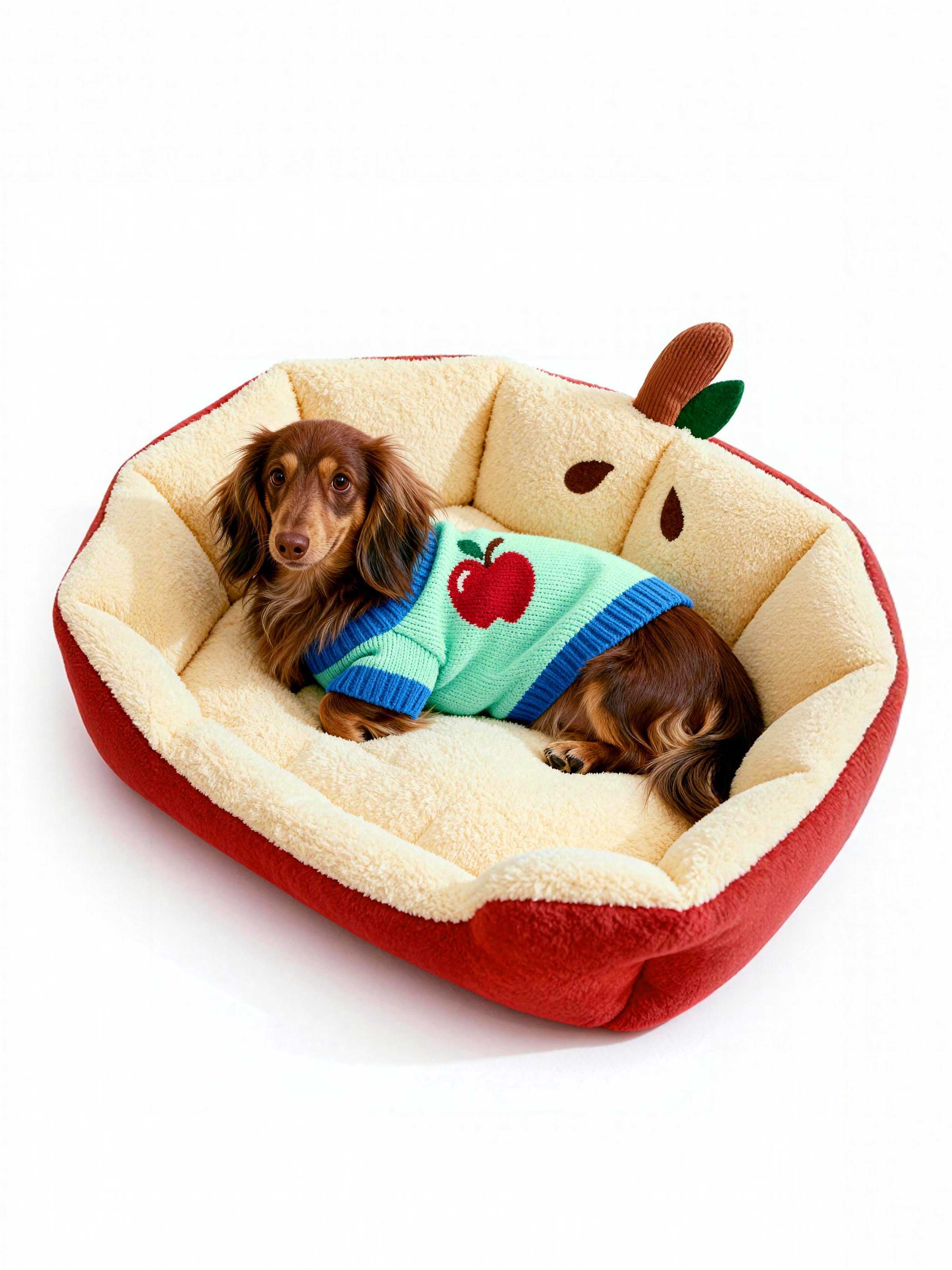 Apple-Shaped Plush Dog Bed - Red